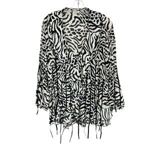 Vintage‎ Angora Y2K Zebra Ruffle Long Sleeve Blouse V-neck Funky Artsy - Size 1X